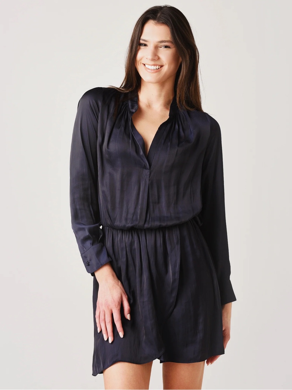 Zadig & Voltaire Sz L Navy Satin Minimalist Flowy Short Dress